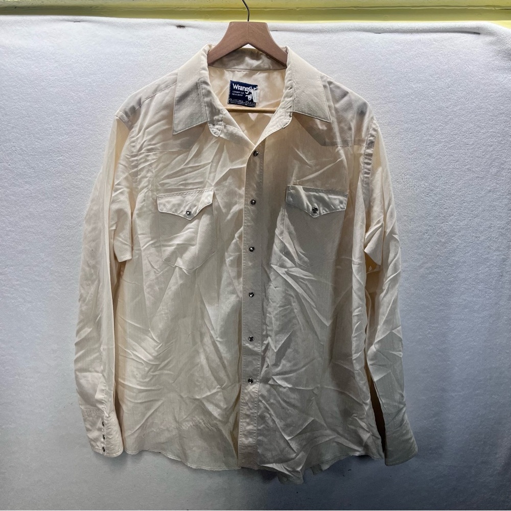 Wrangler Cowboy Cut Xlong tails Pearl Snap Shirt Mens 17.5 Single‎ Needle 2742